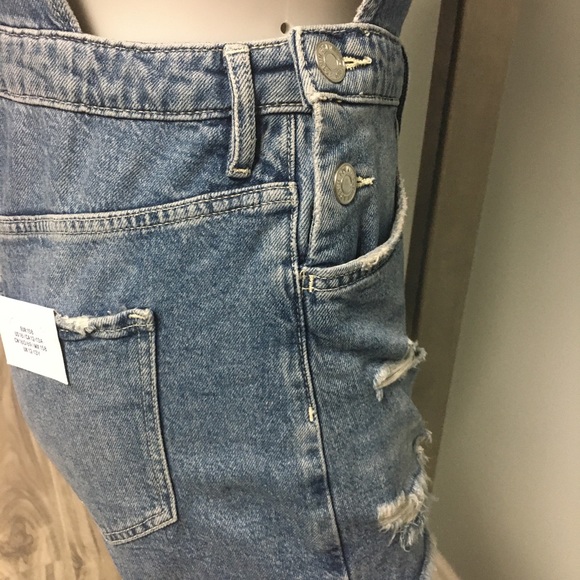 H&M Distressed Blue Denim Overall Jean Shorts - Picture 12 of 12